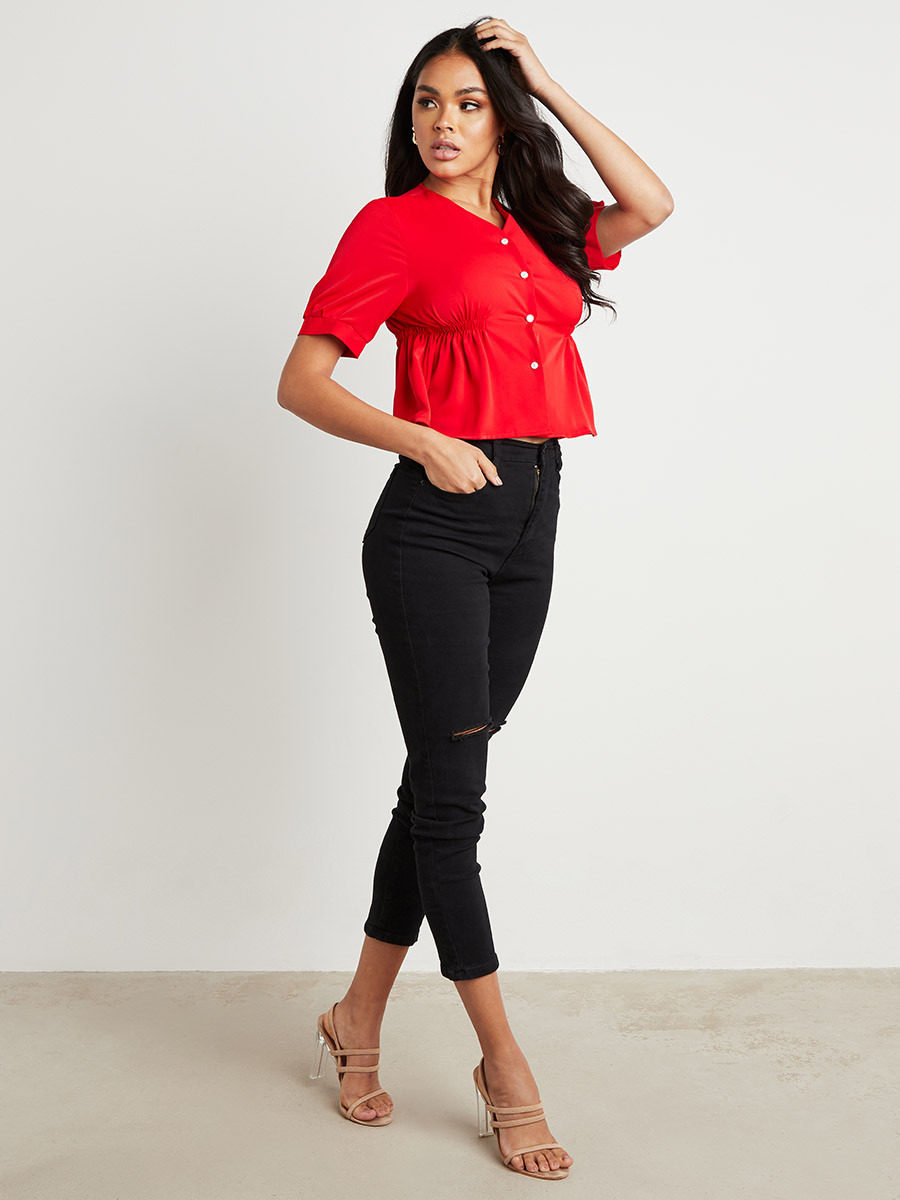 بلوزة بأزرار أمامية وأكمام منفوخة من ستايلي-women-clothing-shirtsandblouses-blouses-image-3