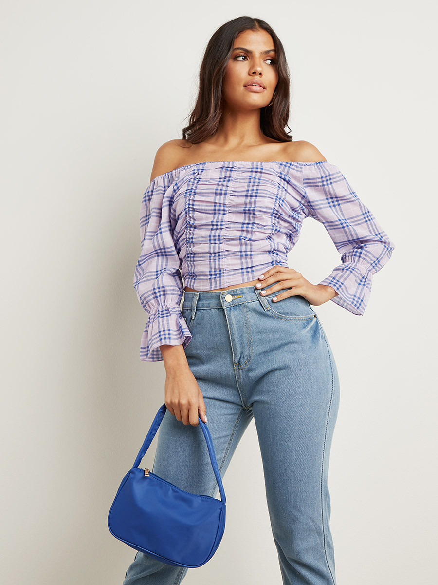 بلوزة مطبوعة بتصميم مربعات من ستايلي-women-clothing-shirtsandblouses-blouses-image-1