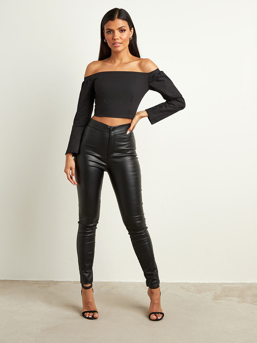 بلوزة قصيرة بتصميم مشد مع أكمام طويلة من ستايلي-women-clothing-shirtsandblouses-blouses-image-2