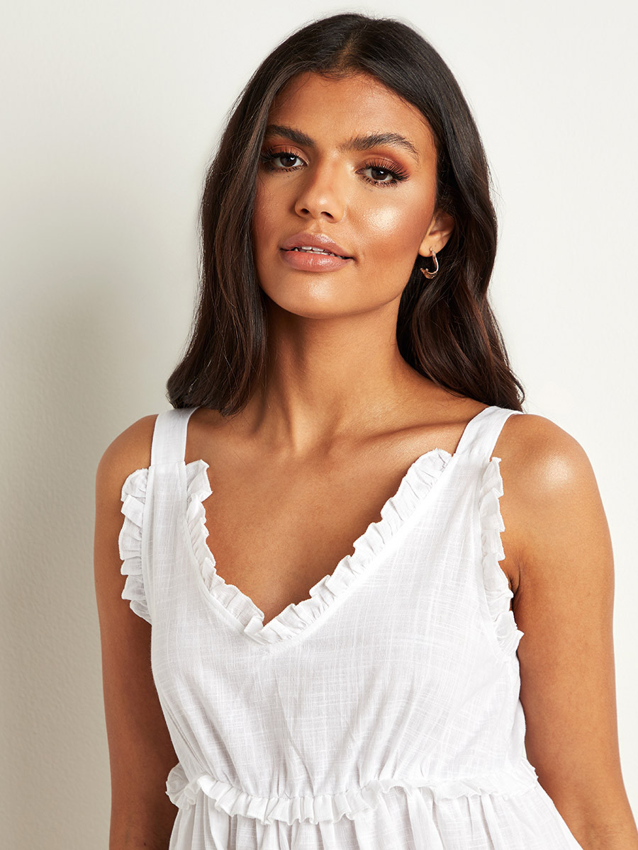 Styli Ruffle Detail V Neck Cami Top-women-clothing-tshirts-image-3