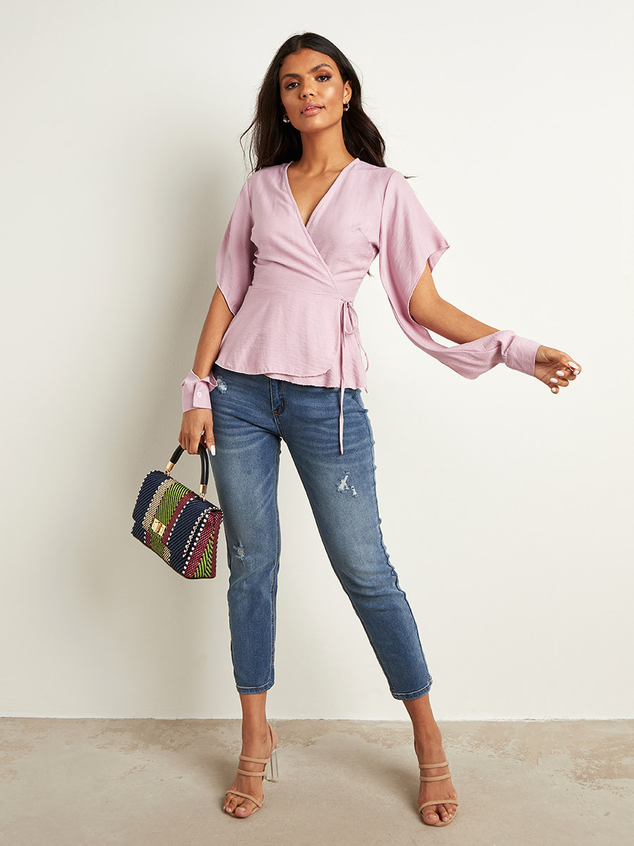 بلوزة سادة بربطة جانبية من ستايلي-women-clothing-shirtsandblouses-blouses-image-2