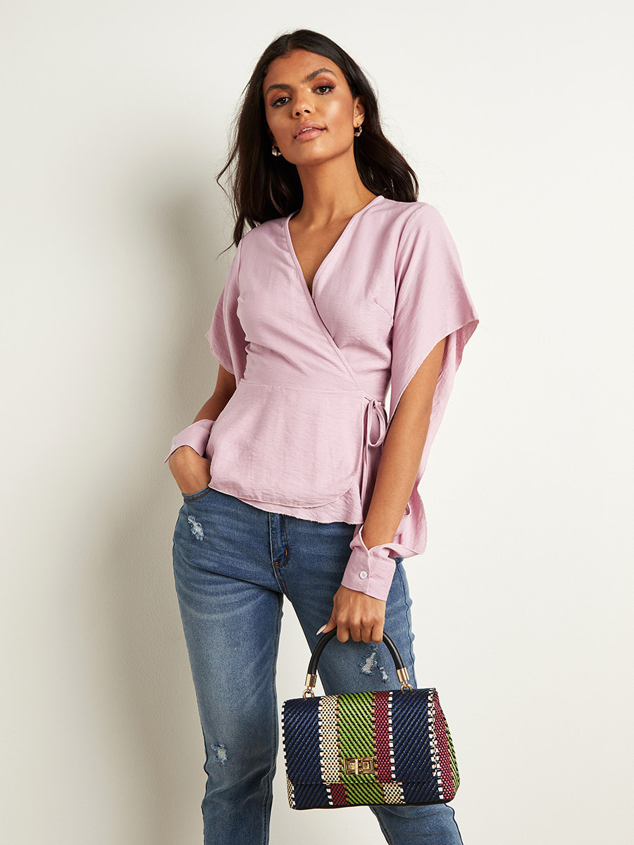 بلوزة سادة بربطة جانبية من ستايلي-women-clothing-shirtsandblouses-blouses-image-3