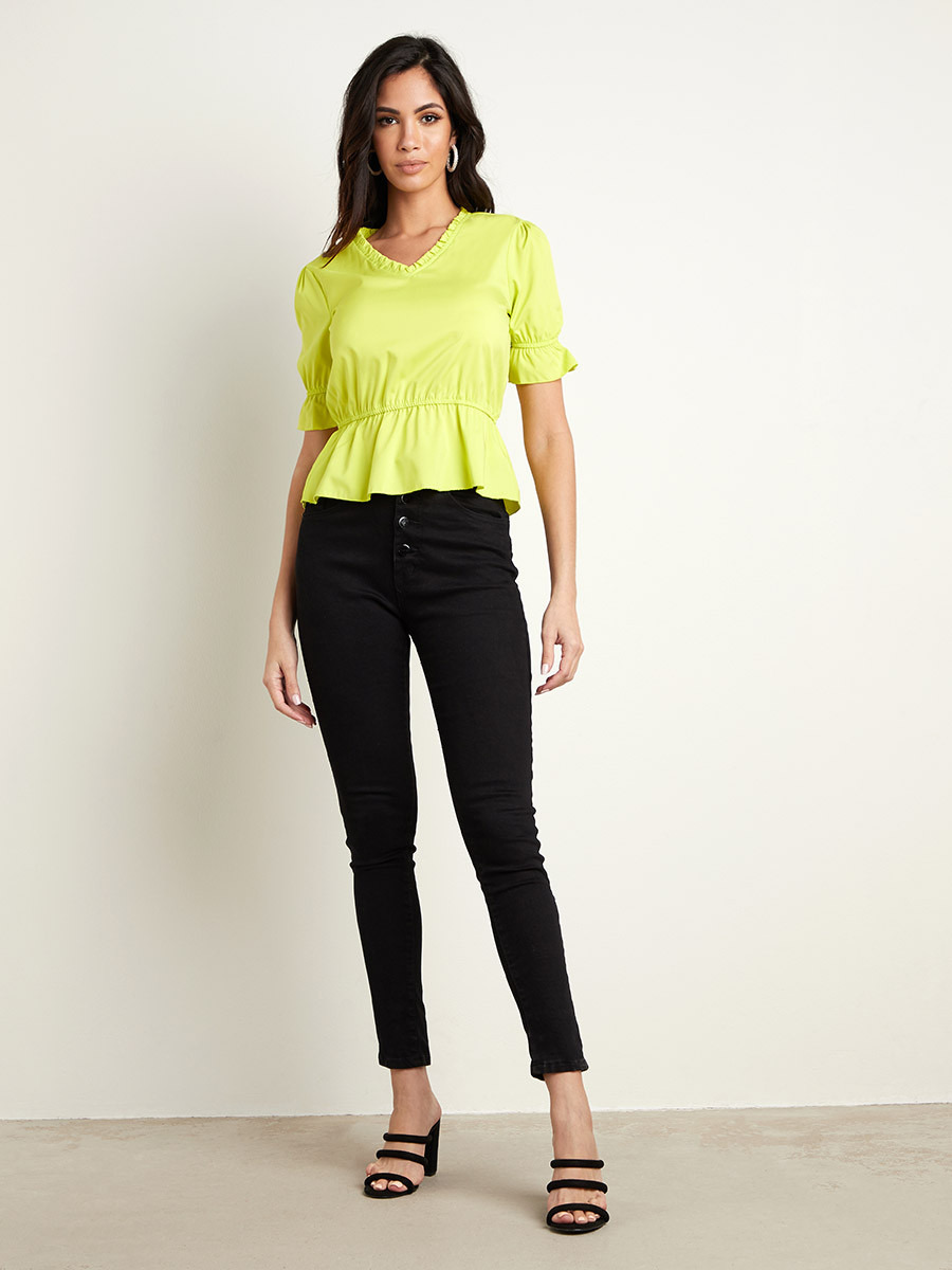 Styli Solid V Neck Elasticised Waist Top-women-clothing-shirtsandblouses-blouses-image-2