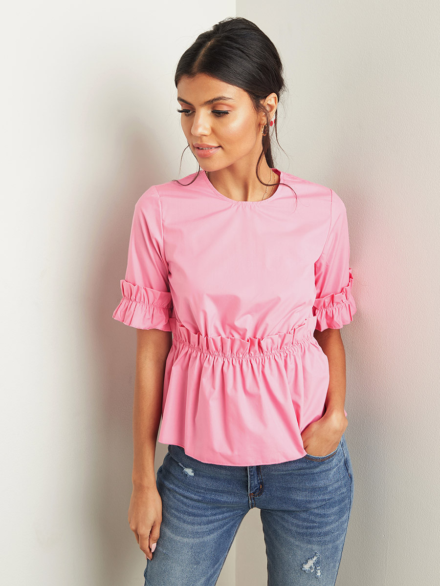 Styli Gathered Frill Waist Detail Solid Top-women-clothing-shirtsandblouses-blouses-image-1
