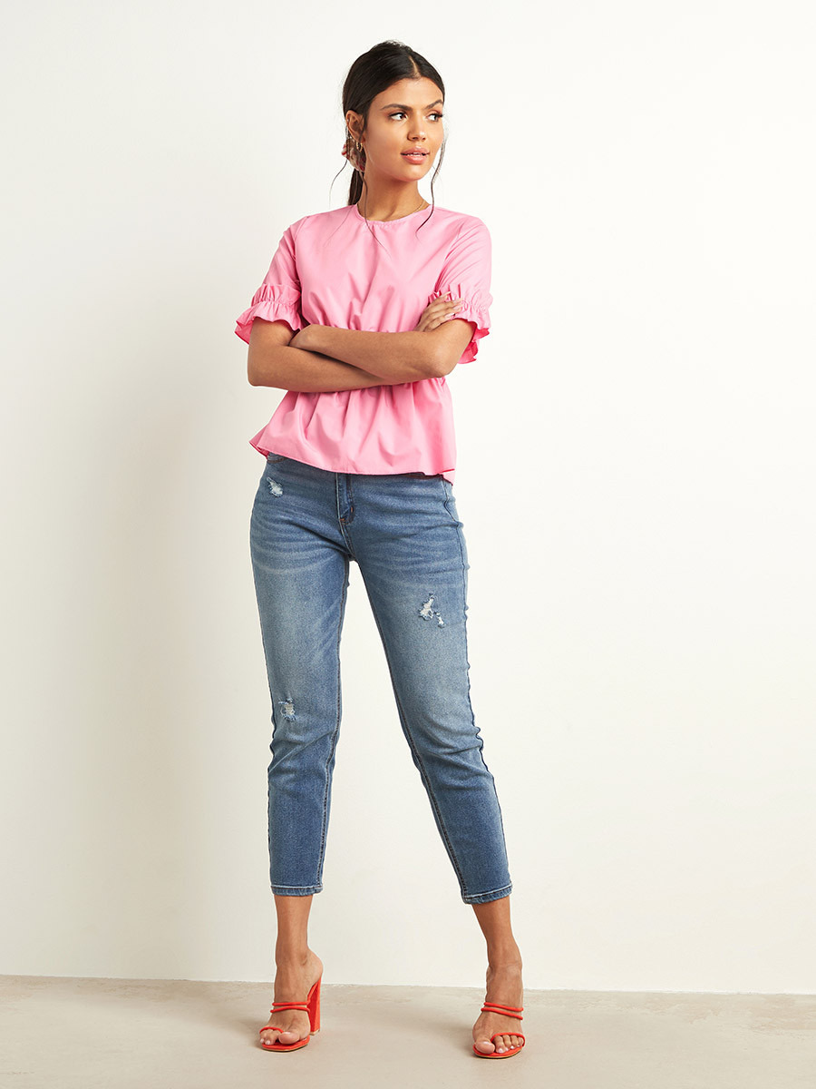 Styli Gathered Frill Waist Detail Solid Top-women-clothing-shirtsandblouses-blouses-image-2