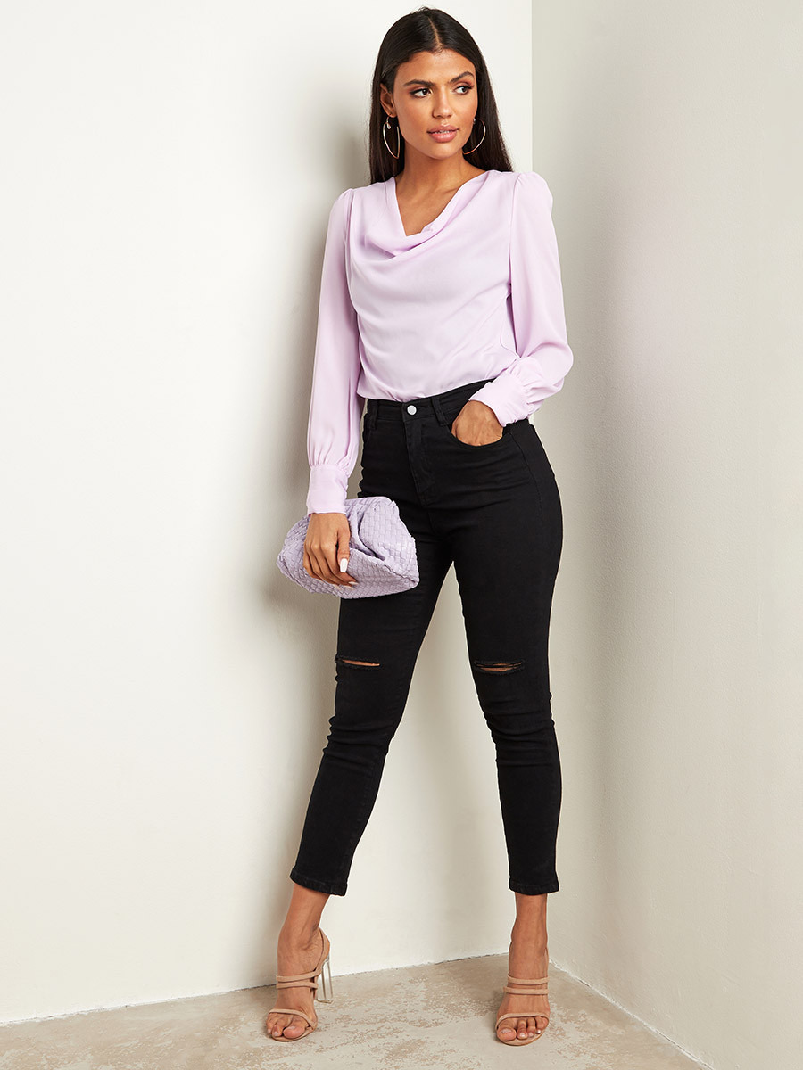 Styli Plain Cowl Neck Long Sleeves Top-women-clothing-shirtsandblouses-blouses-image-2