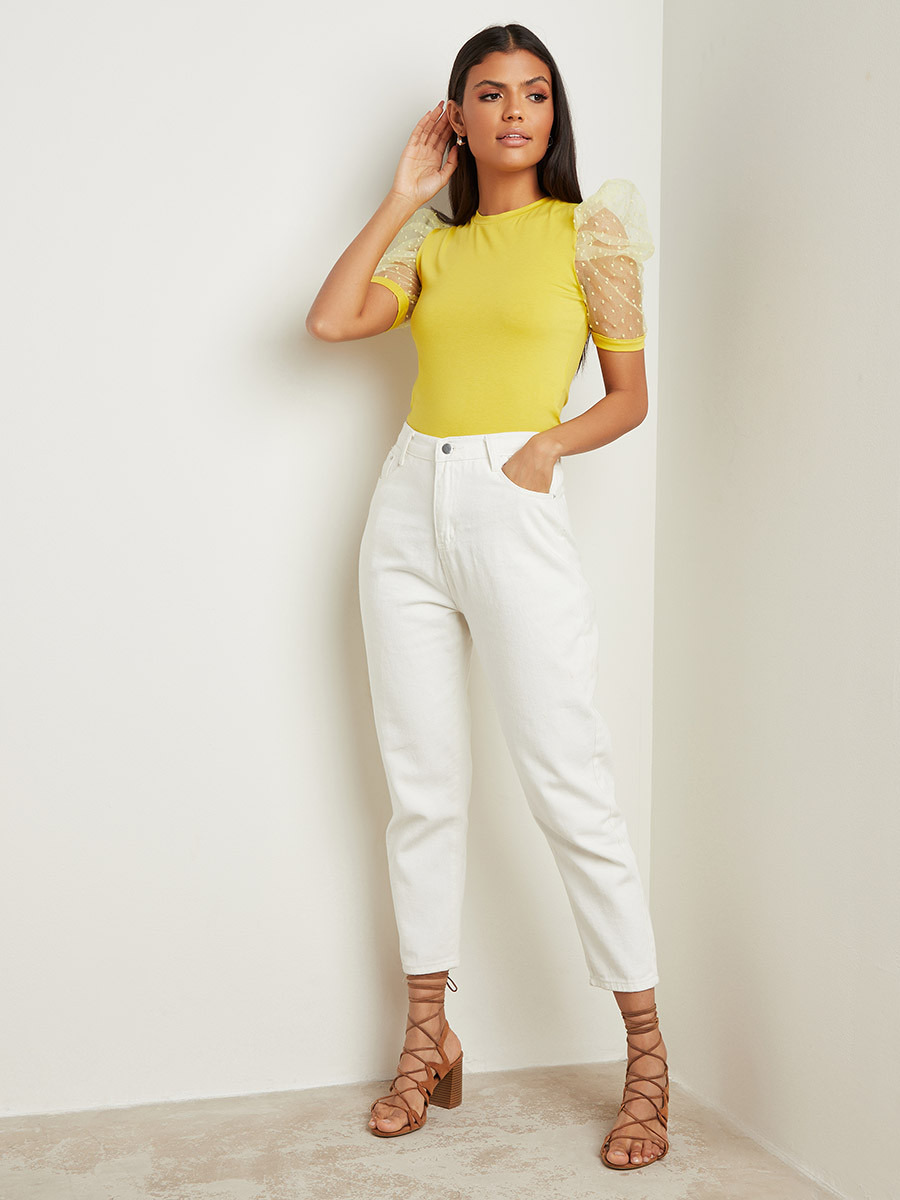 Styli Organza Puff Sleeves Fitted T-shirt-women-clothing-tshirts-image-2