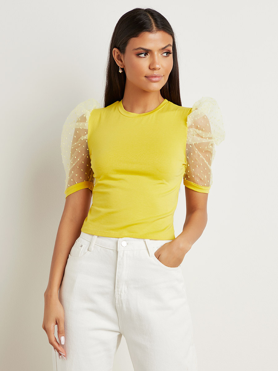 Styli Organza Puff Sleeves Fitted T-shirt-women-clothing-tshirts-image-5