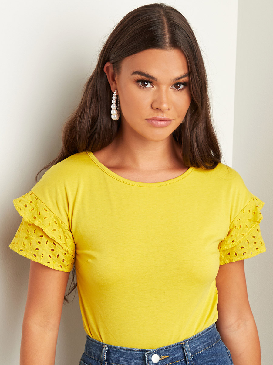تيشيرت بكشكش وأكمام قصيرة من ستايلي-women-clothing-tshirts-image-1