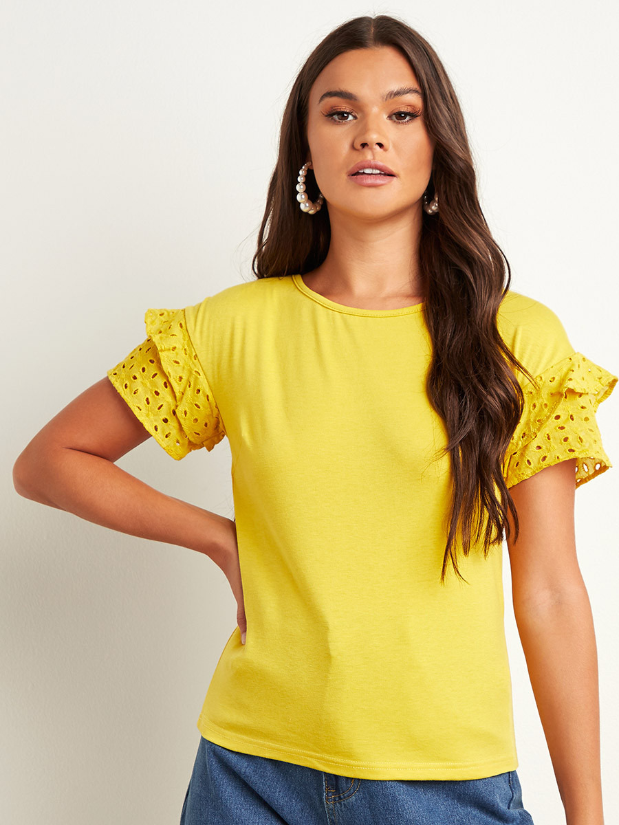 تيشيرت بكشكش وأكمام قصيرة من ستايلي-women-clothing-tshirts-image-2