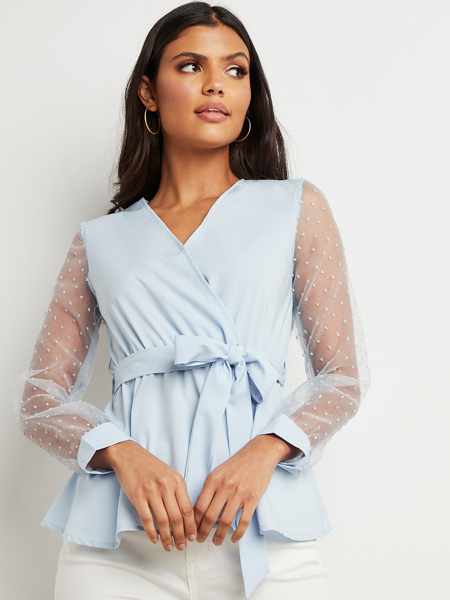 بلوزة بأكمام دانتيل شفافة من ستايلي-women-clothing-shirtsandblouses-blouses-image-1