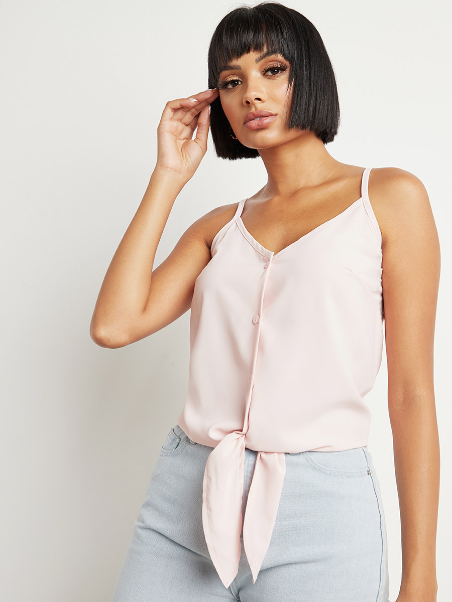 بلوزة بحمالات رفيعة وربطة أمامية من ستايلي-women-clothing-tshirts-image-1