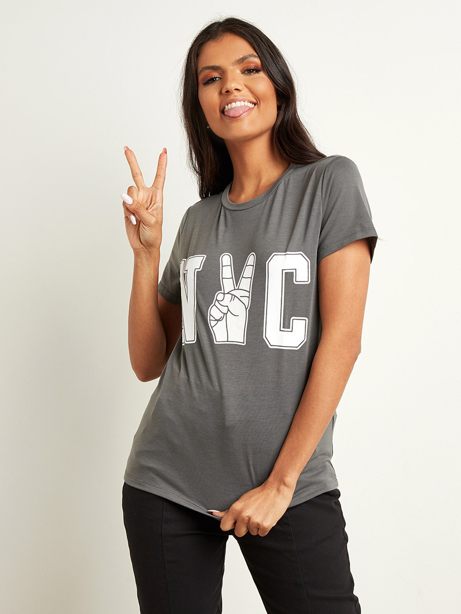 تيشيرت مطبوع بأكمام قصيرة من ستايلي-women-clothing-tshirts-image-5