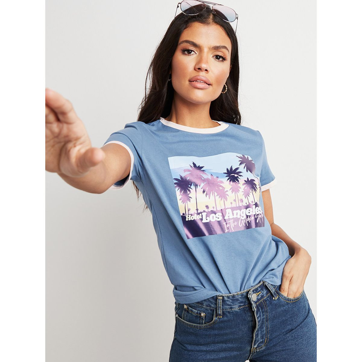 تيشيرت مطبوع بأكمام قصيرة من ستايلي-women-clothing-tshirts-image-1