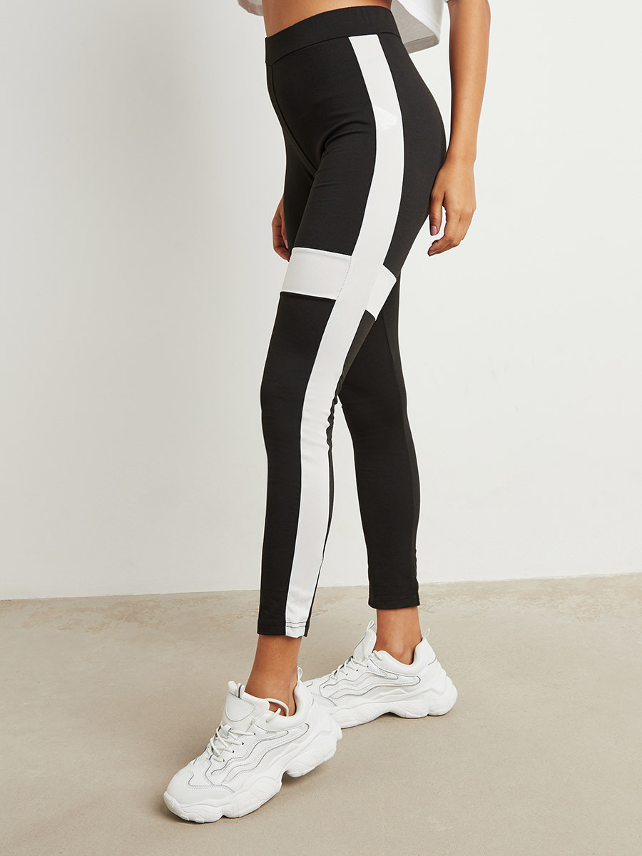 Styli Contrast T-Striped Elasticated Waistband Leggings-women-clothing-leggings-image-1