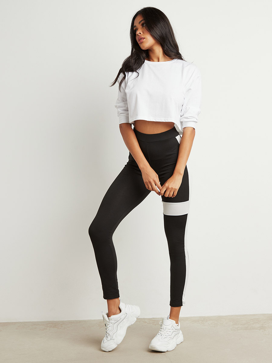 Styli Contrast T-Striped Elasticated Waistband Leggings-women-clothing-leggings-image-2