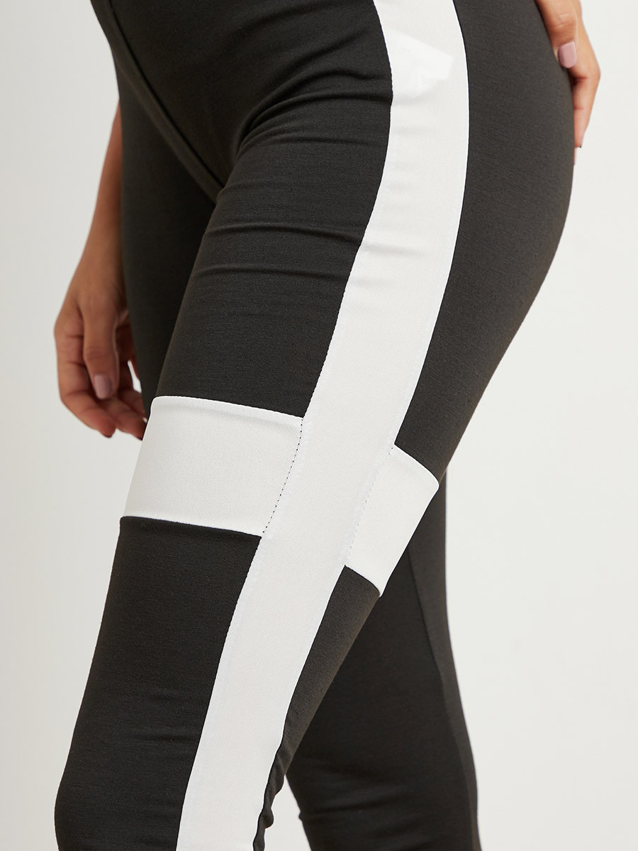 Styli Contrast T-Striped Elasticated Waistband Leggings-women-clothing-leggings-image-4