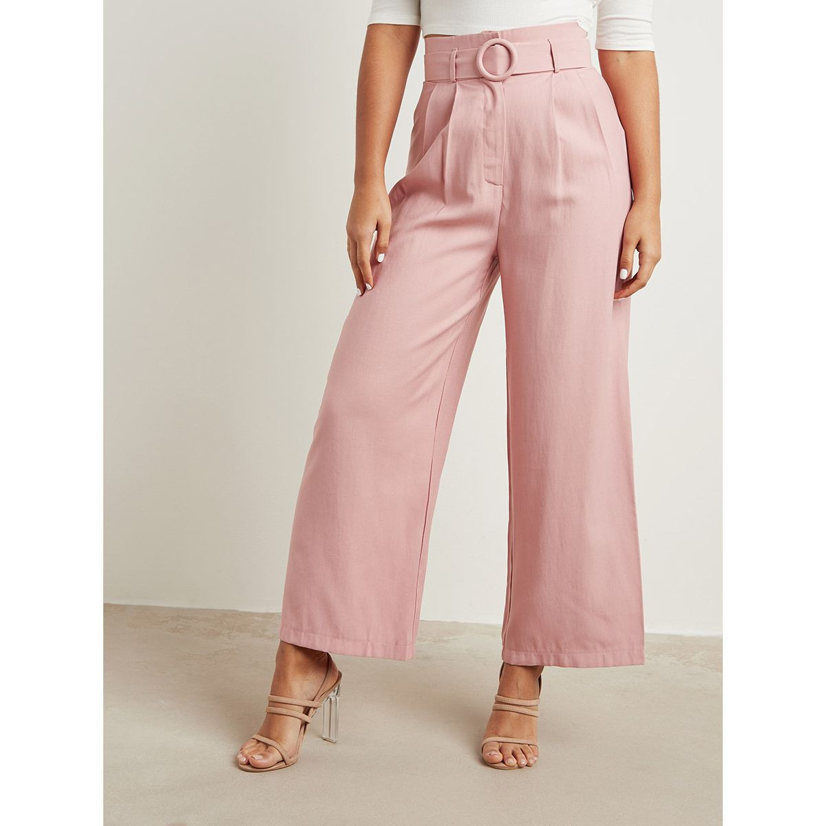 بنطلون سادة بأرجل واسعة وحزام من ستايلي-women-clothing-trousers-image-1