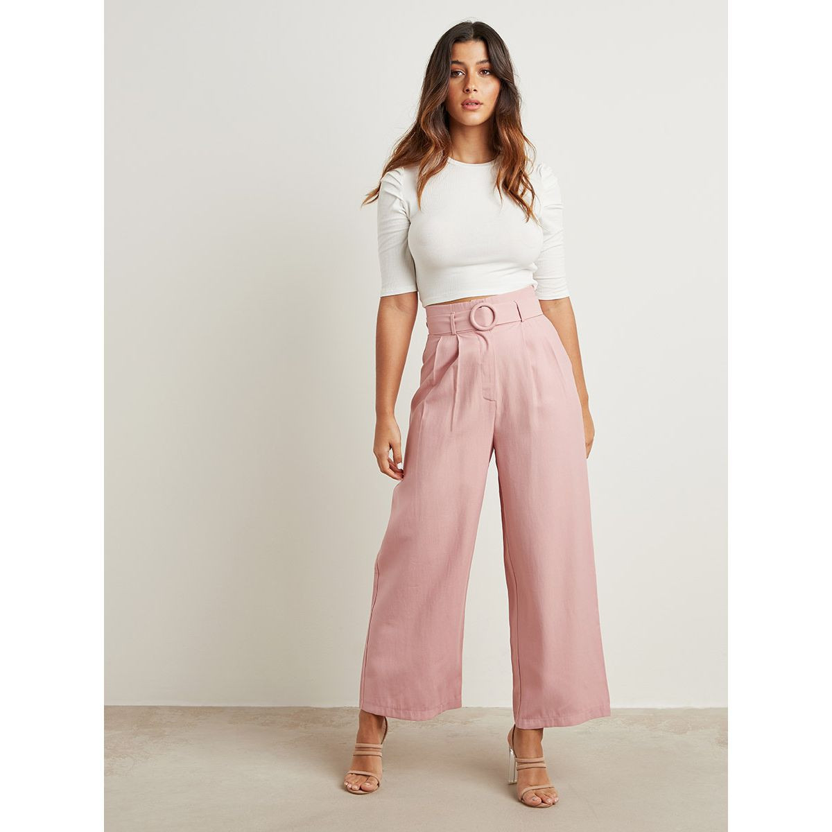 بنطلون سادة بأرجل واسعة وحزام من ستايلي-women-clothing-trousers-image-2
