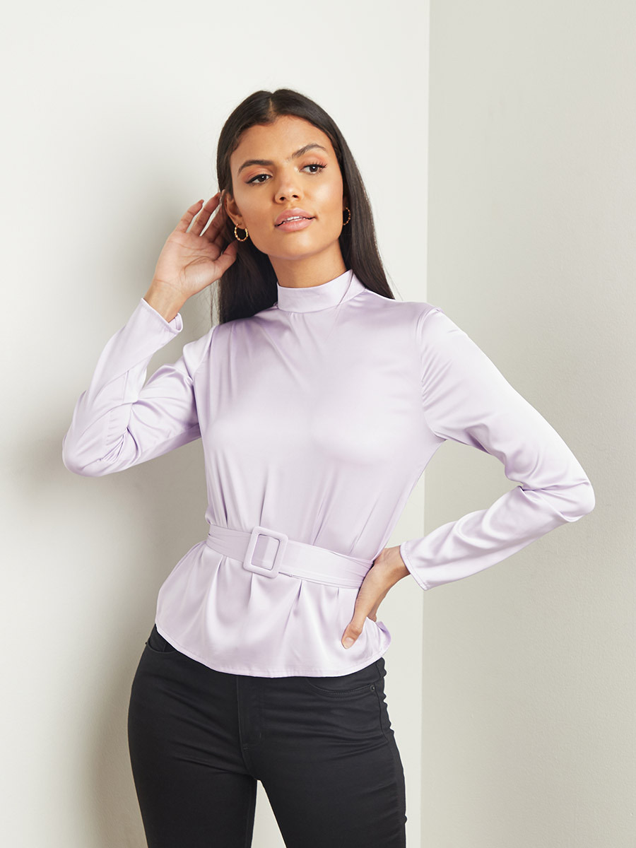 بلوزة بأكمام طويلة وحزام خصر من ستايلي-women-clothing-shirtsandblouses-blouses-image-1