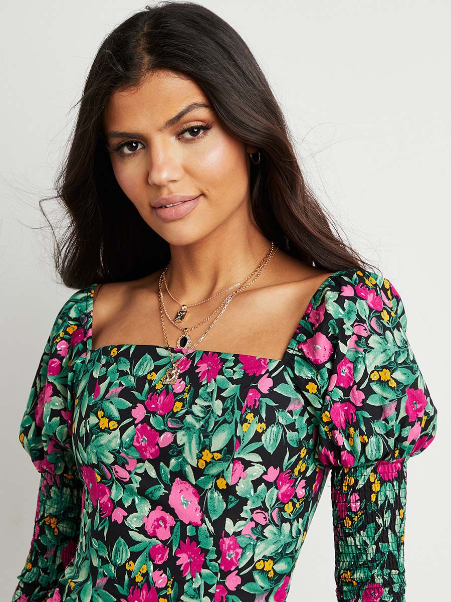 Styli Floral Print Square Neck Top with Shirred Sleeves-women-clothing-shirtsandblouses-blouses-image-6