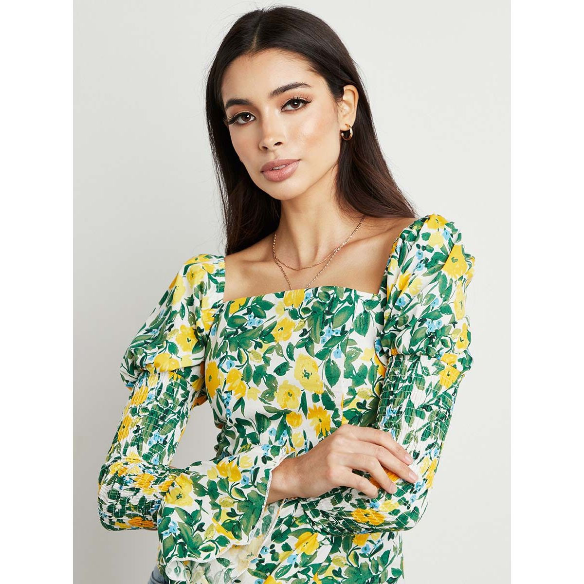 بلوزة مطبوعة بتفاصيل مزمومة من ستايلي-women-clothing-shirtsandblouses-blouses-image-3