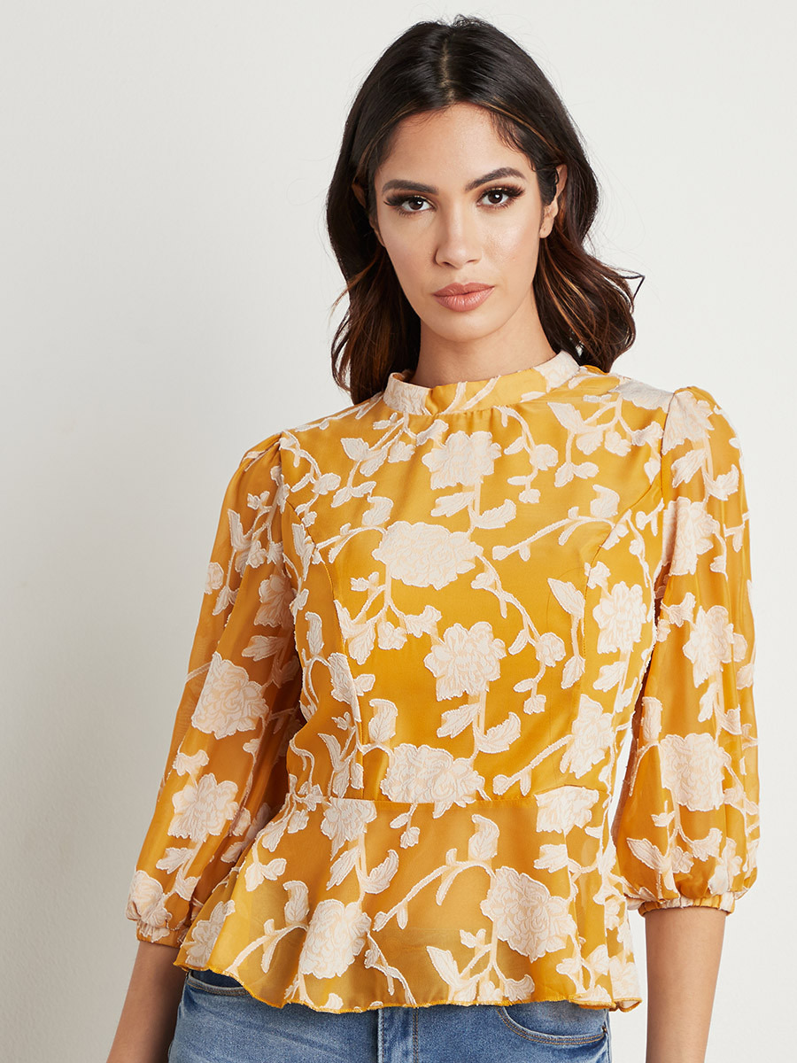 Styli Jacquard Floral Lace Up Back Peplum Top-women-clothing-shirtsandblouses-blouses-image-1