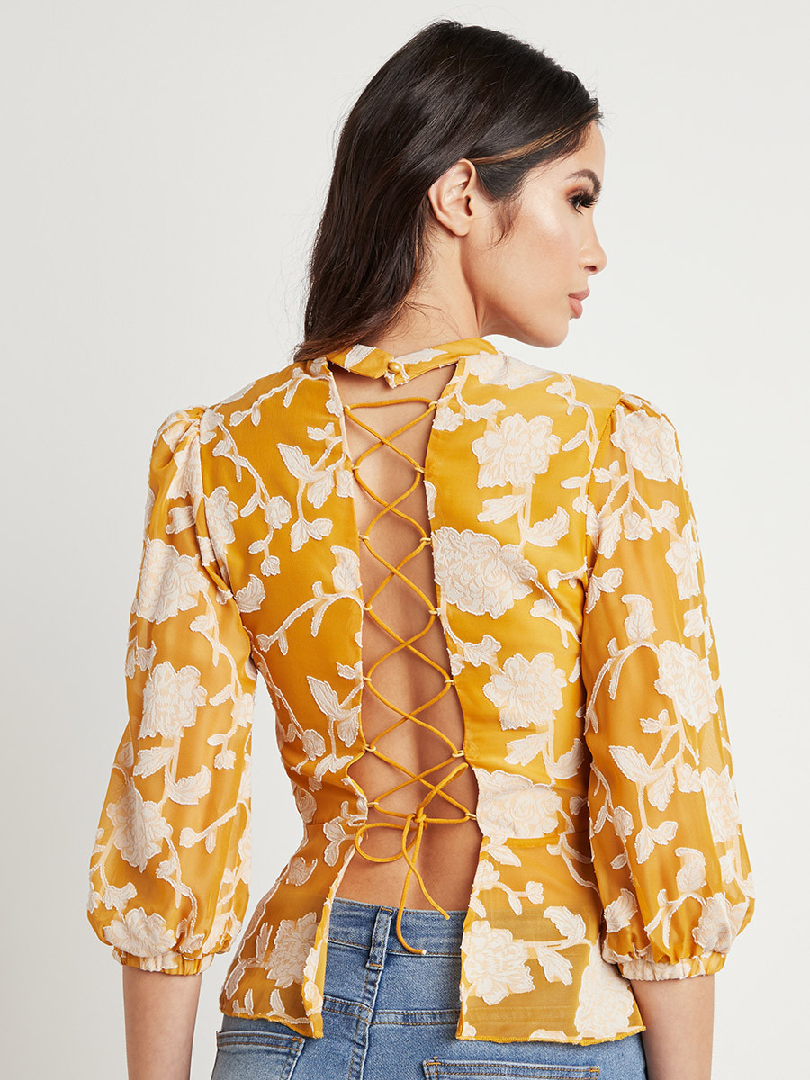 Styli Jacquard Floral Lace Up Back Peplum Top-women-clothing-shirtsandblouses-blouses-image-3