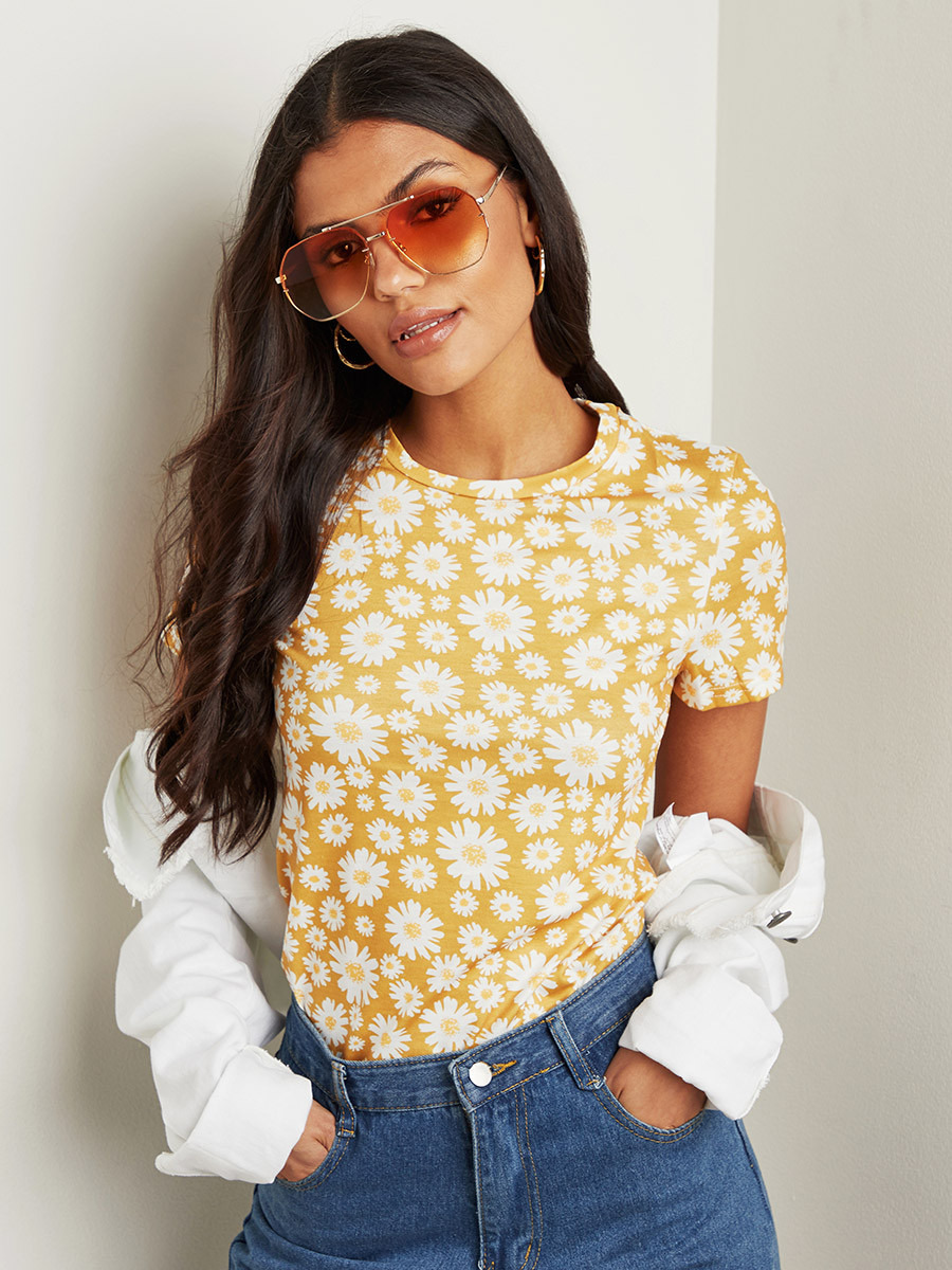 Styli Floral Printed Round Neck Slim Fit T-shirt-women-clothing-tshirts-image-1