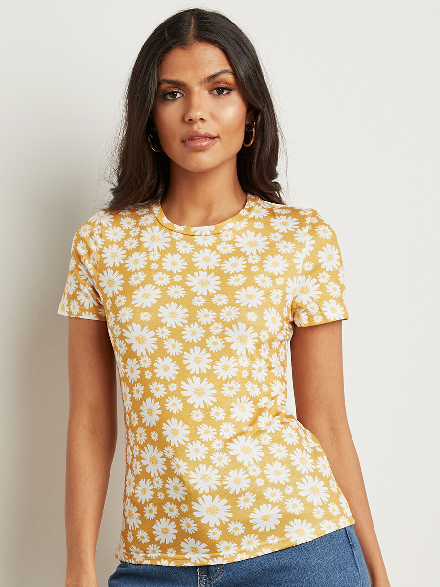 Styli Floral Printed Round Neck Slim Fit T-shirt-women-clothing-tshirts-image-2