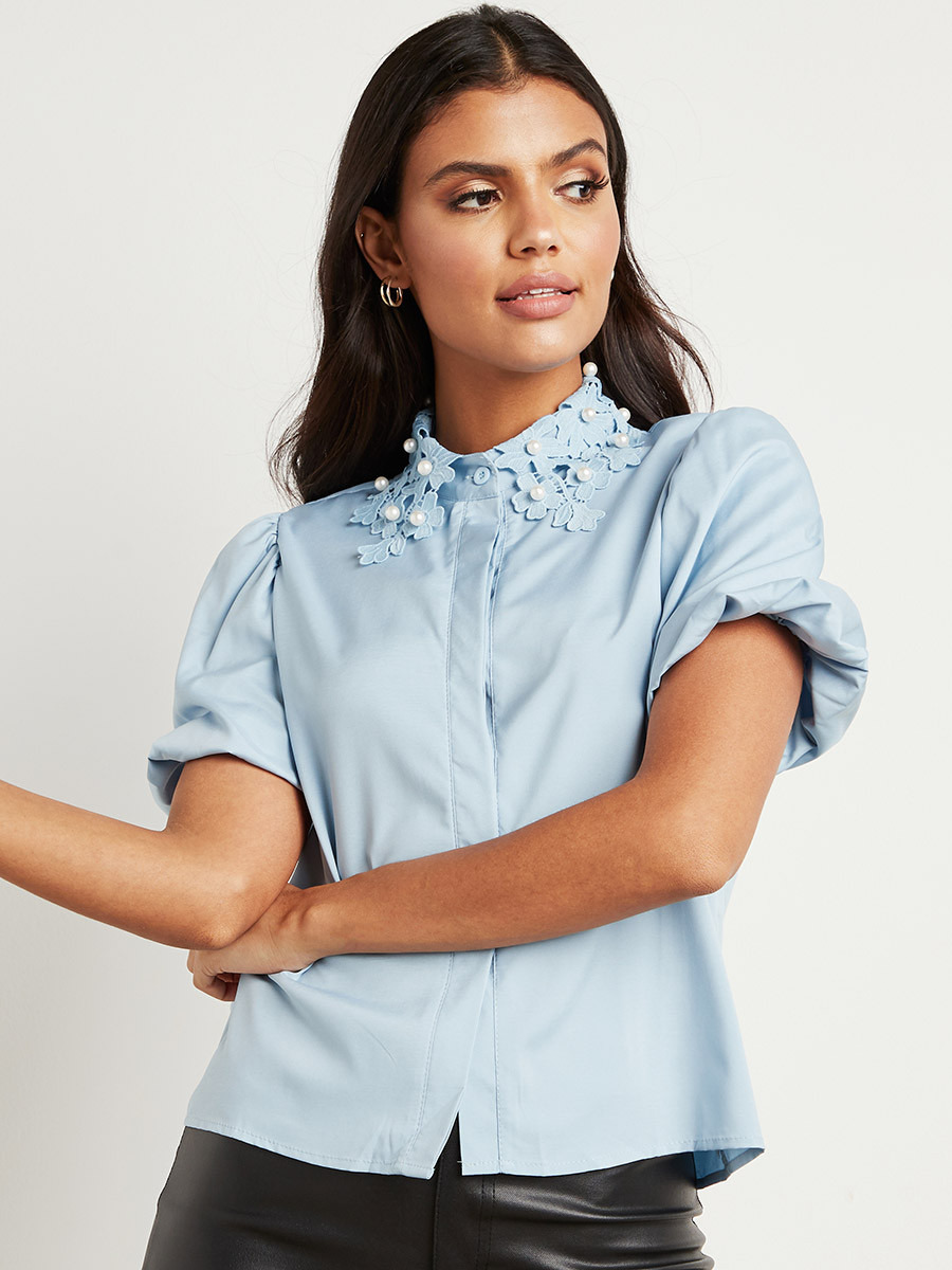بلوزة بتفاصيل دانتيل وأكمام قصيرة من ستايلي-women-clothing-shirtsandblouses-blouses-image-2