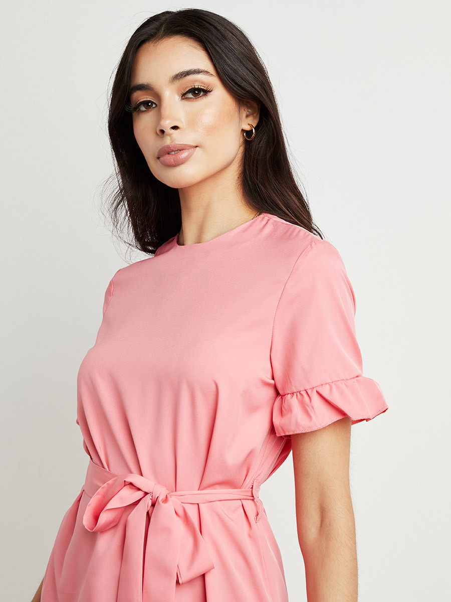 Styli Solid Frill Hem Tie Waist Tunic-women-clothing-shirtsandblouses-blouses-image-3