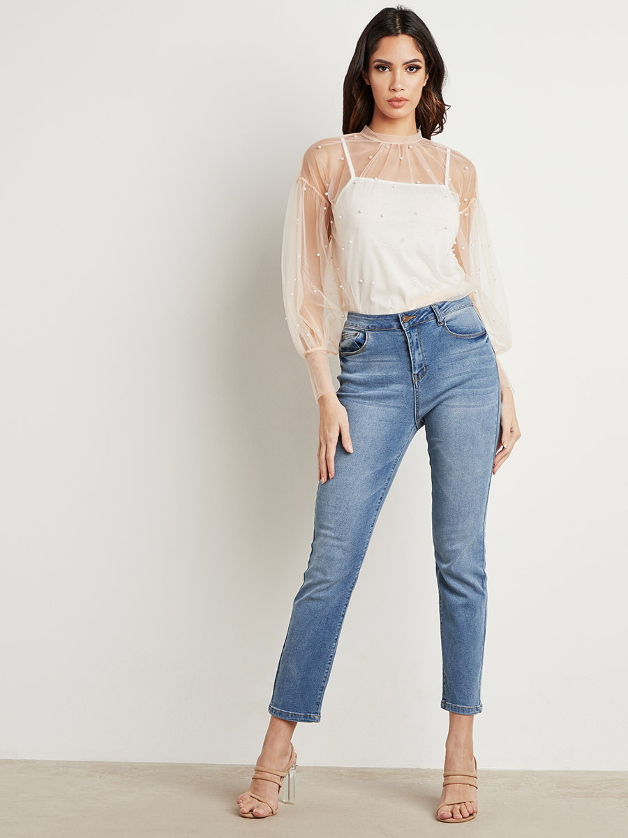 بلوزة شفافة بتفاصيل مزخرفة وأكمام طويلة من ستايلي-women-clothing-shirtsandblouses-blouses-image-2