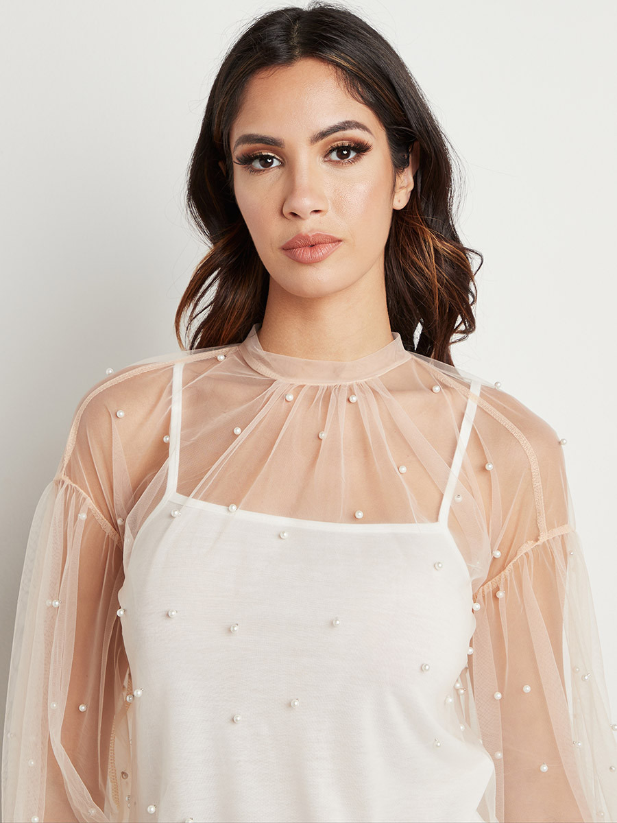 بلوزة شفافة بتفاصيل مزخرفة وأكمام طويلة من ستايلي-women-clothing-shirtsandblouses-blouses-image-3