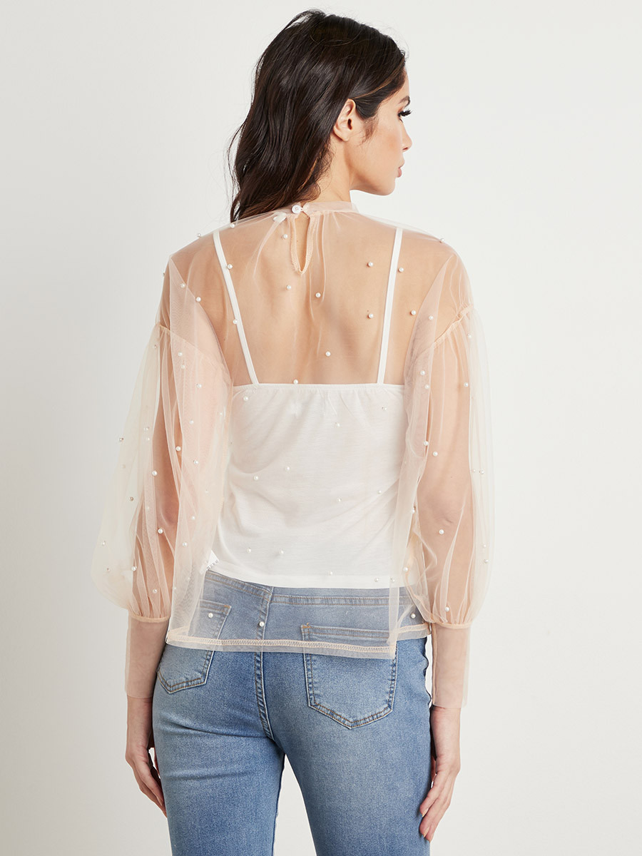 بلوزة شفافة بتفاصيل مزخرفة وأكمام طويلة من ستايلي-women-clothing-shirtsandblouses-blouses-image-4