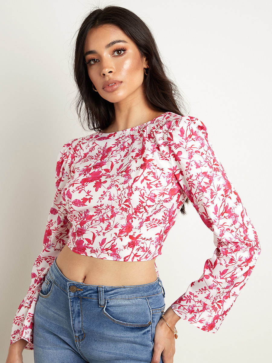 Styli Floral Print Crop Top with Back Tie Up Hem-women-clothing-shirtsandblouses-blouses-image-4