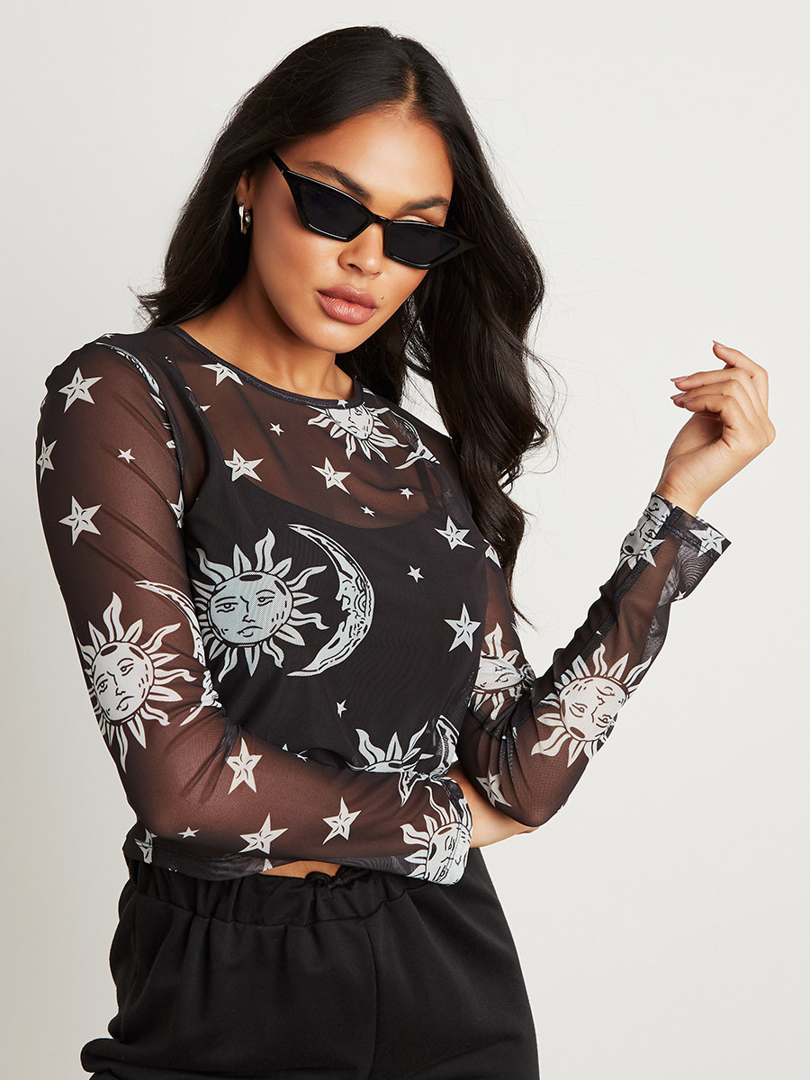 بلوزة قصيرة بتفاصيل شفافة من ستايلي-women-clothing-shirtsandblouses-blouses-image-1