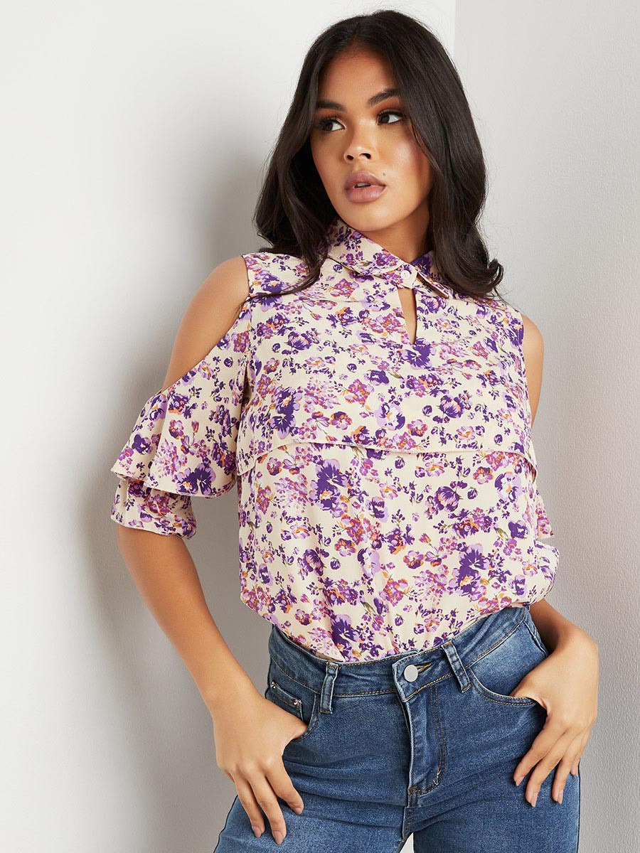 بلوزة مطبوعة بكتف مكشوف من ستايلي-women-clothing-shirtsandblouses-blouses-image-1