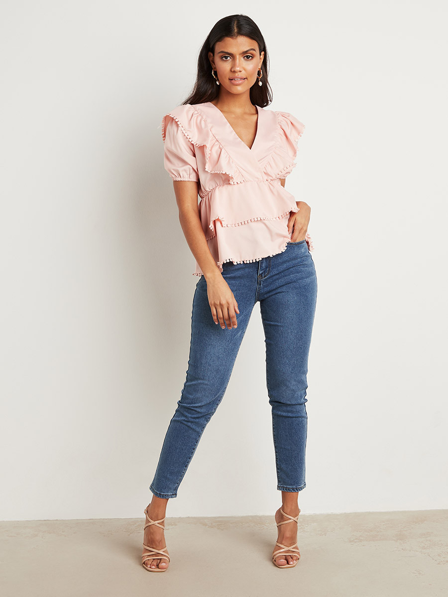 Styli Embroidered Trim Layered Top with V Neck-women-clothing-shirtsandblouses-blouses-image-2