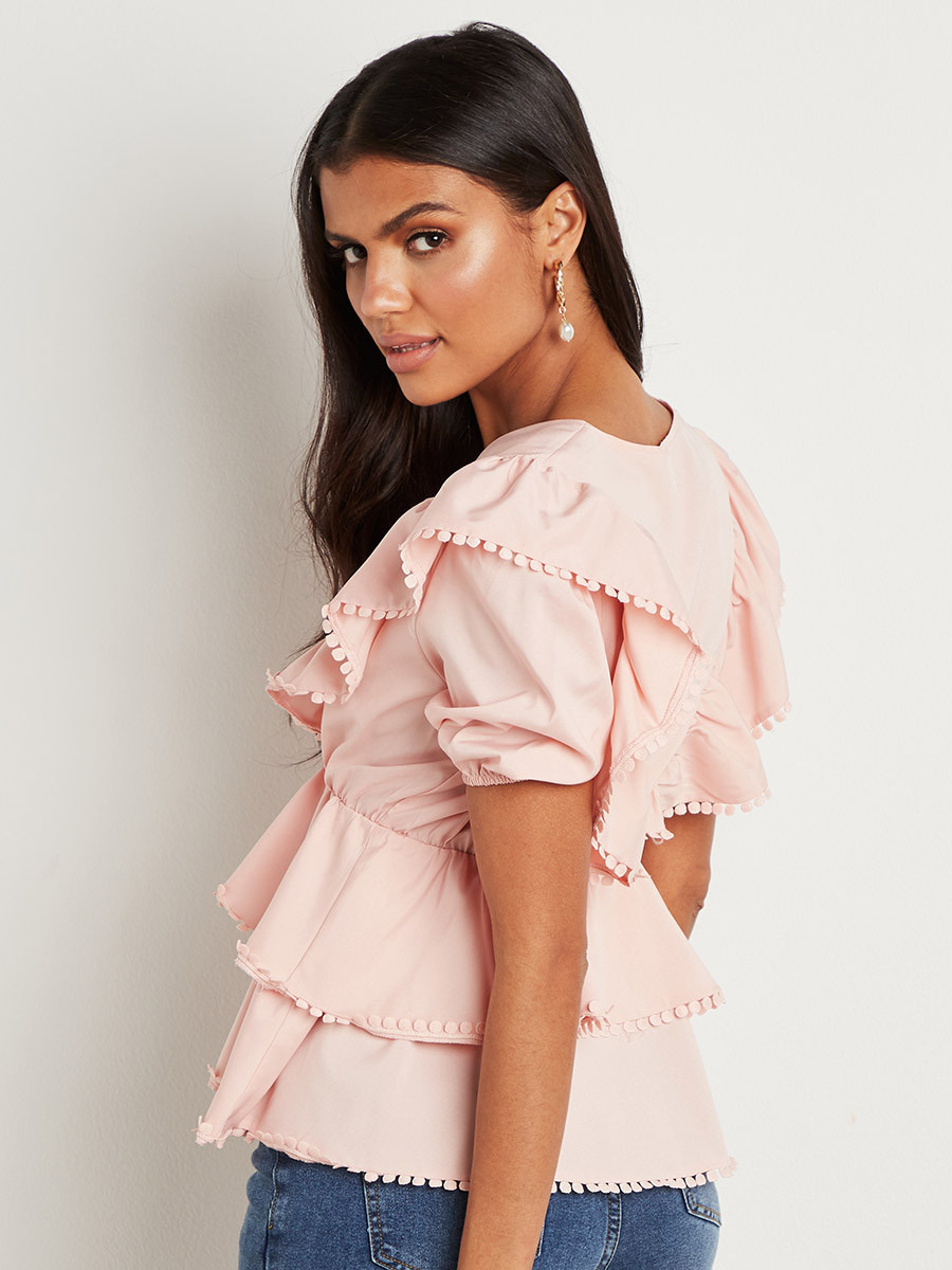 Styli Embroidered Trim Layered Top with V Neck-women-clothing-shirtsandblouses-blouses-image-3