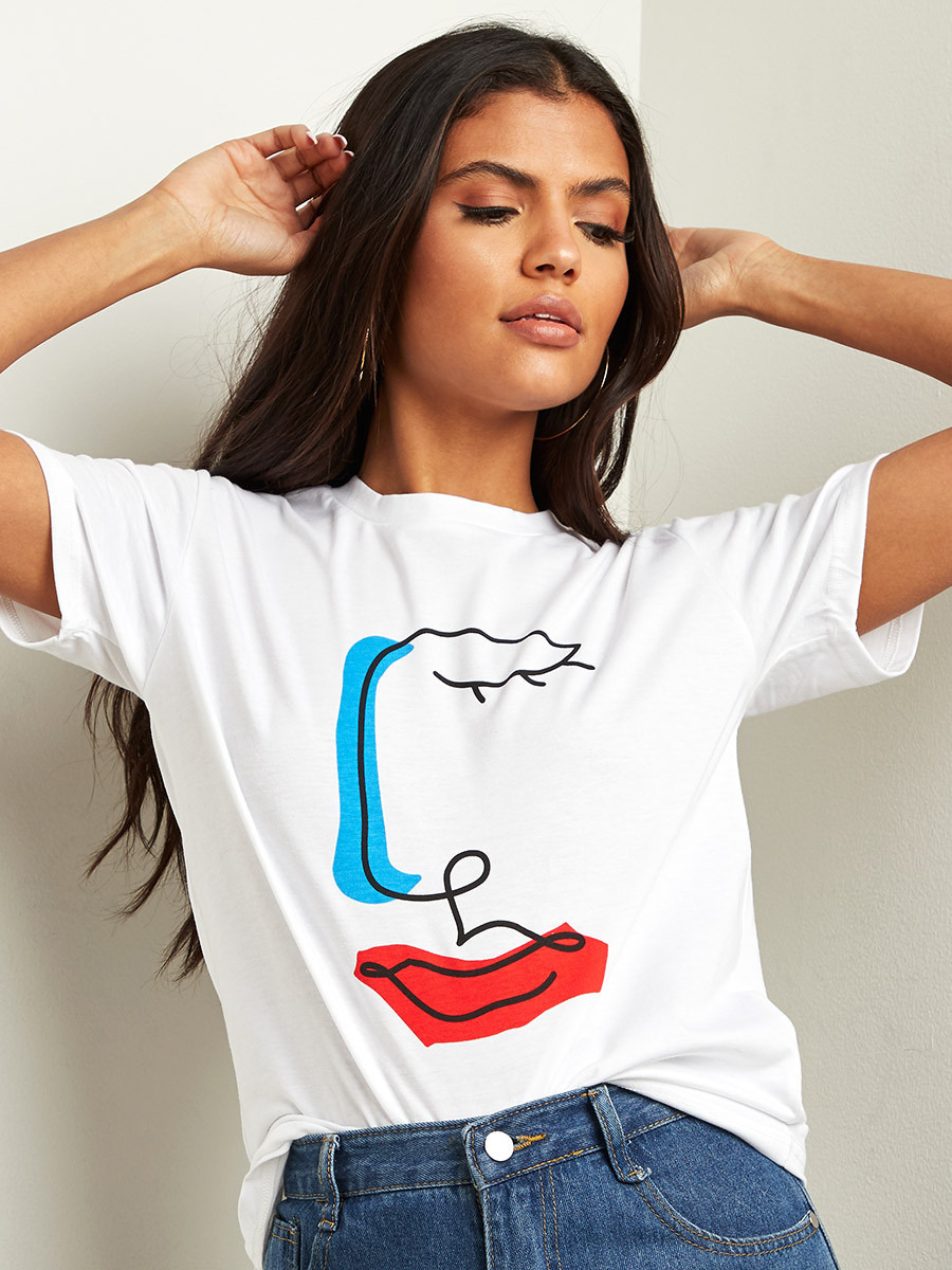 تيشيرت مطبوع بأكمام قصيرة من ستايلي-women-clothing-tshirts-image-1