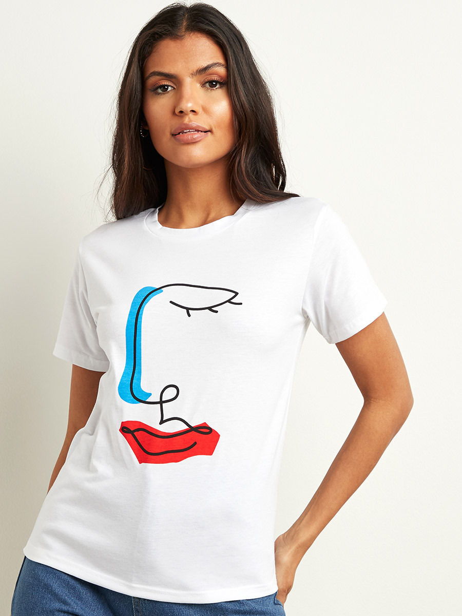 تيشيرت مطبوع بأكمام قصيرة من ستايلي-women-clothing-tshirts-image-5