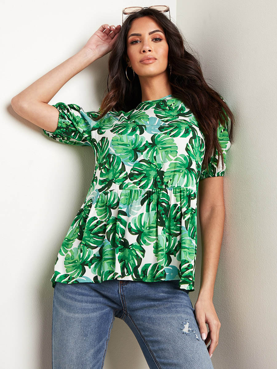 Styli Palm Printed Puff Sleeves Smock Top-women-clothing-shirtsandblouses-blouses-image-1