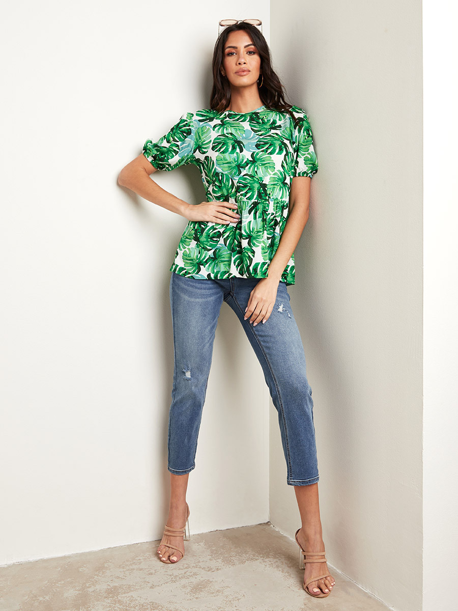 Styli Palm Printed Puff Sleeves Smock Top-women-clothing-shirtsandblouses-blouses-image-4