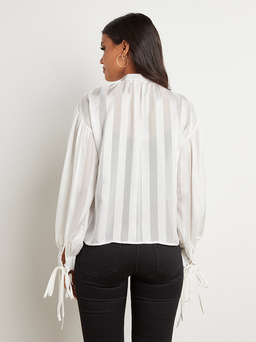 Styli Semi Sheer Striped Tie-Up Neck Blouse-women-clothing-shirtsandblouses-blouses-image-5