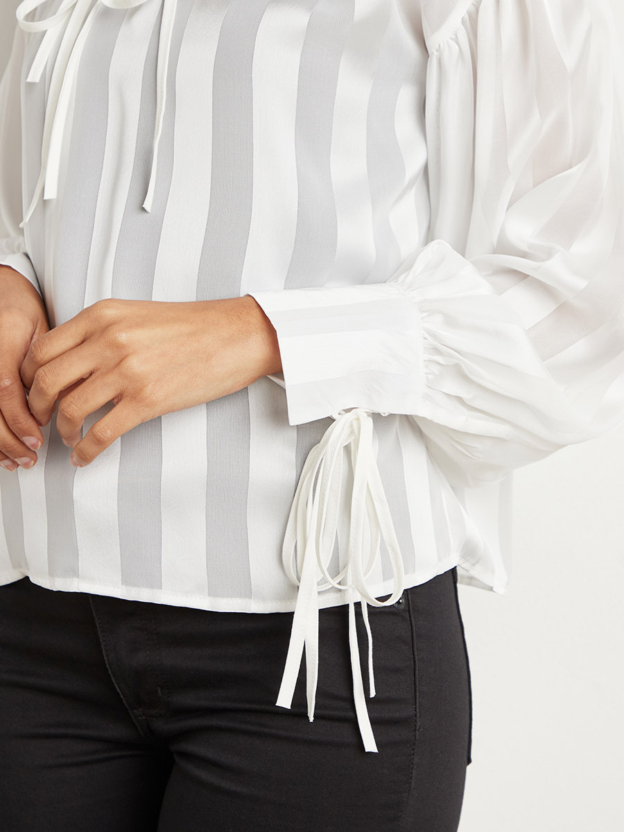 Styli Semi Sheer Striped Tie-Up Neck Blouse-women-clothing-shirtsandblouses-blouses-image-6