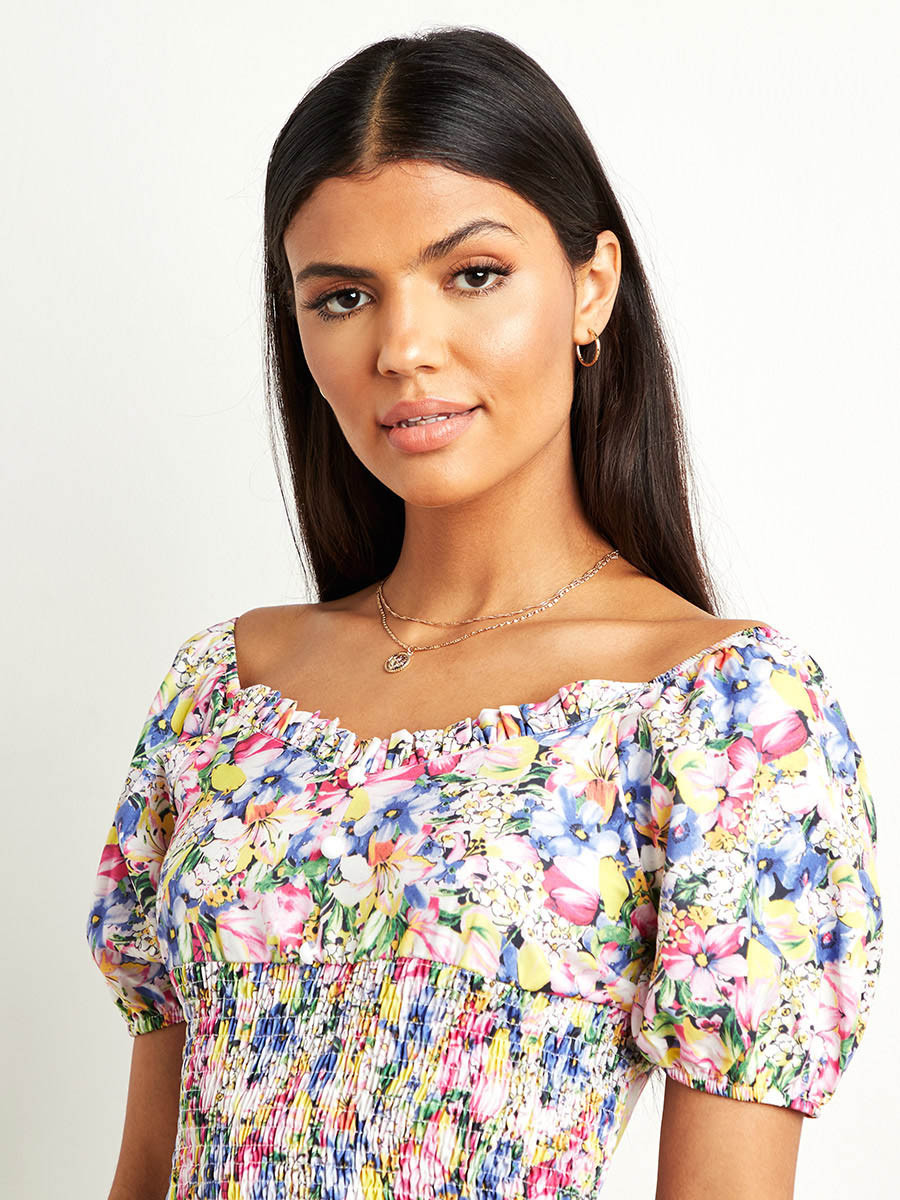 Styli Floral Printed Shirred Top with Puff Sleeves-women-clothing-shirtsandblouses-blouses-image-3
