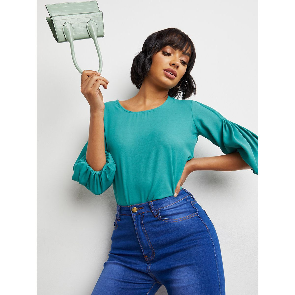 بلوزة سادة بأكمام منفوخة من ستايلي-women-clothing-shirtsandblouses-blouses-image-1