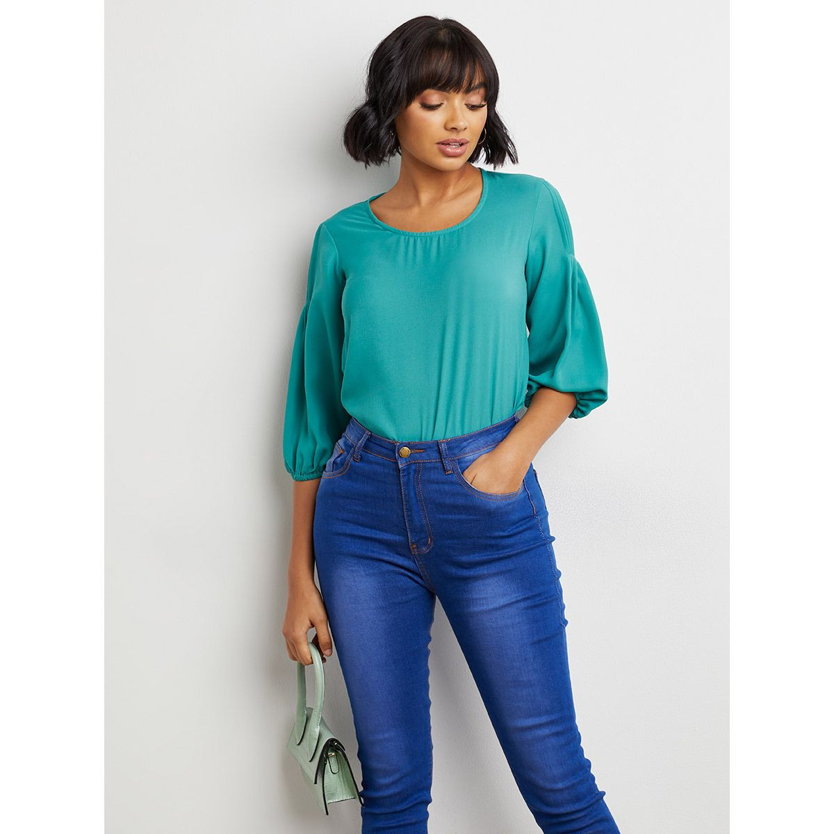 بلوزة سادة بأكمام منفوخة من ستايلي-women-clothing-shirtsandblouses-blouses-image-4
