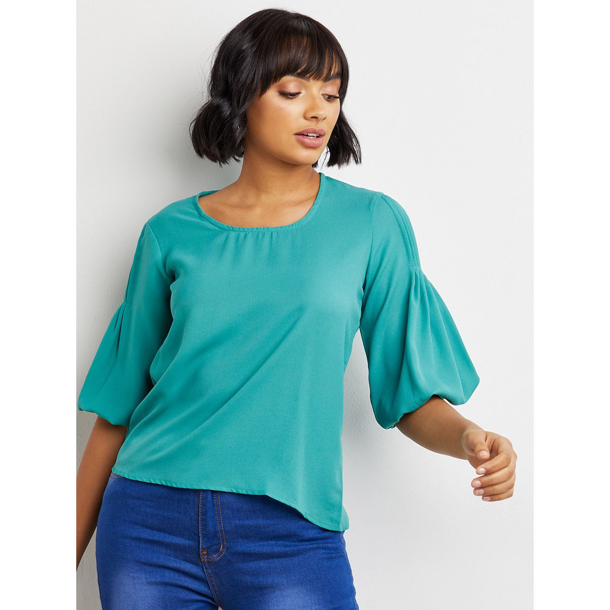 بلوزة سادة بأكمام منفوخة من ستايلي-women-clothing-shirtsandblouses-blouses-image-6